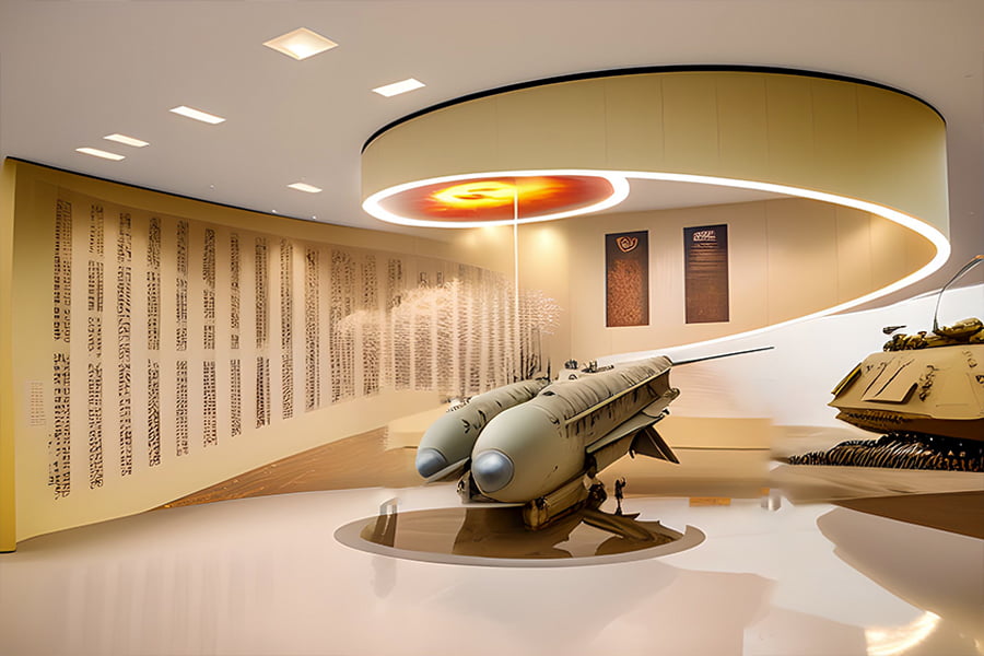 国防军事展厅,打造沉浸式布置氛围,国防军事展厅,沉浸式体验军事氛围的打造