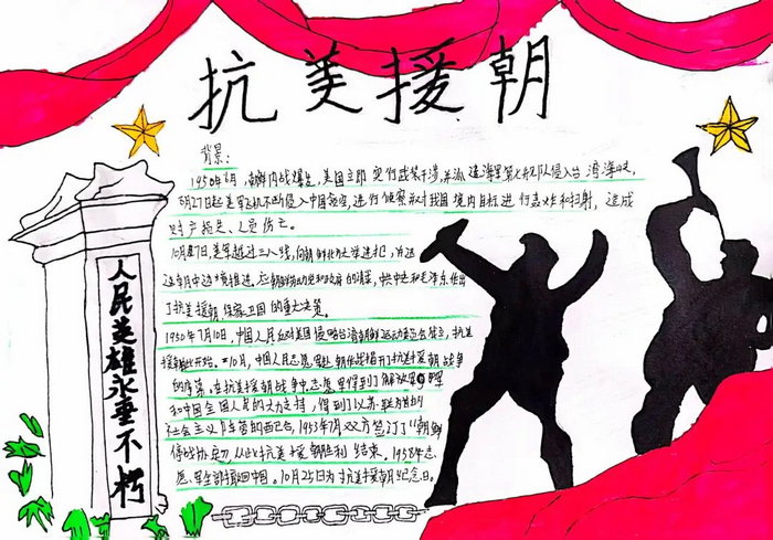 抗美援朝70周年手抄报，简单漂亮的纪念方式，抗美援朝70周年手抄报，简单漂亮的纪念方式回顾历史，铭记英雄。